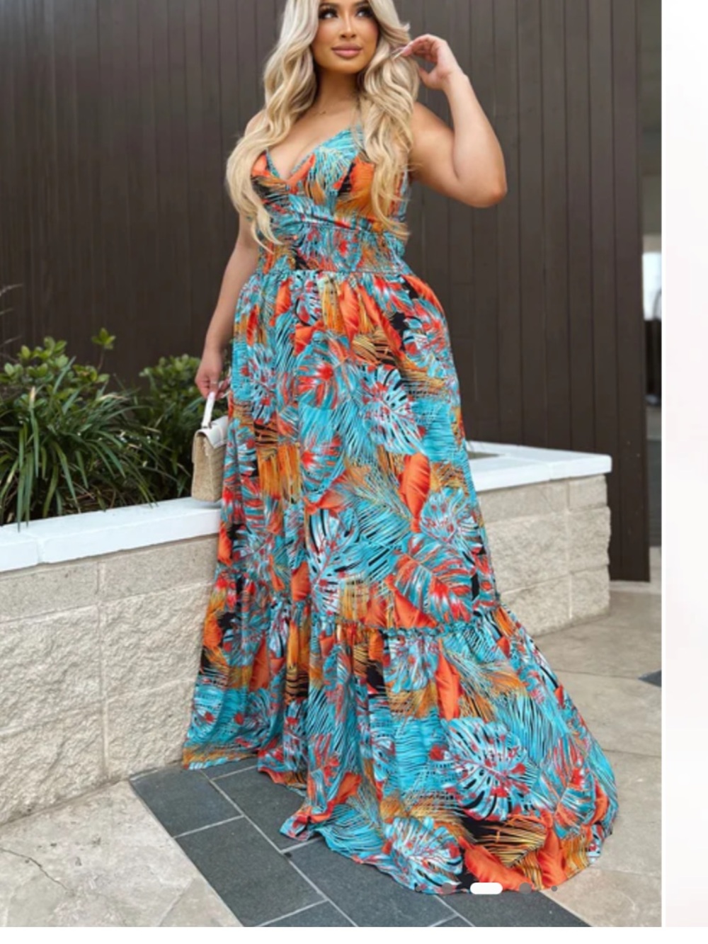 Fashion Nova Tropical Print Maxi Dress - Turquoise & Orange